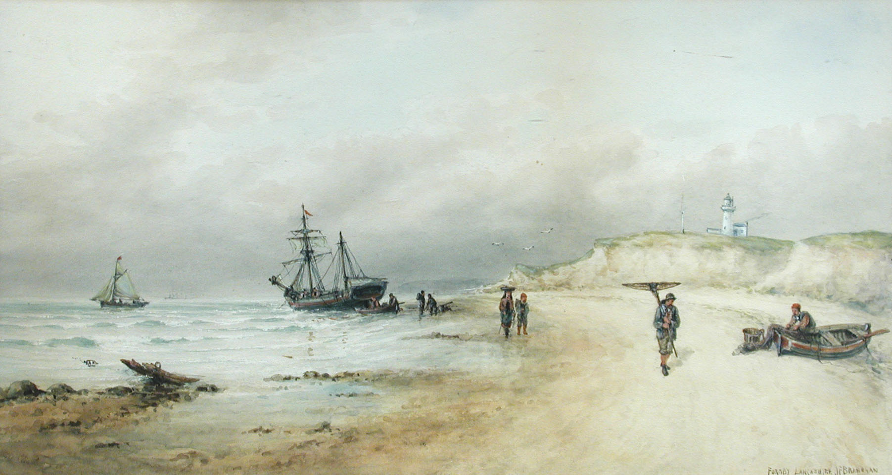 John F Branegan (British, fl.1871-1875) - Fishermen at Formby, Lancashire - signed lower right "J