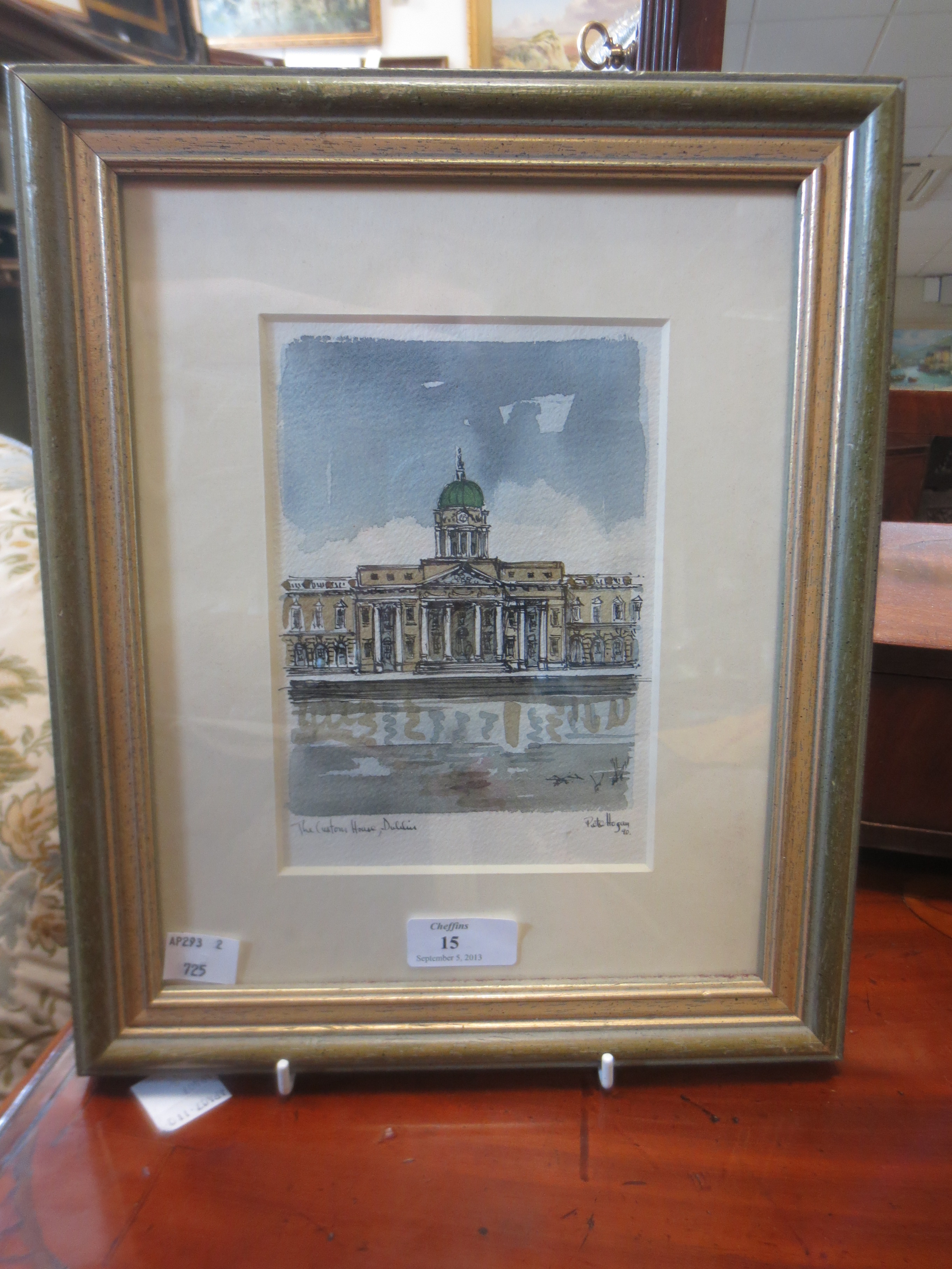 Pete Hogan (20th century, Irish), The Custom House, Dublin, pen and ink wash Pete Hogan (20th