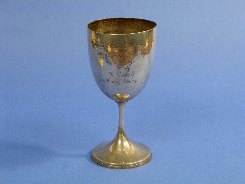 A George V silver Cup, hallmarked Sheffield, 1912, engraved with `Aldershot Command Horse Show 1918`