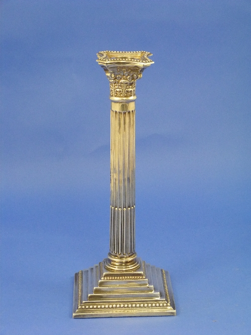 A silver Corinthian column Candlestick, hallmarked Birmingham, 1972, with detachable nozzle, 12¼