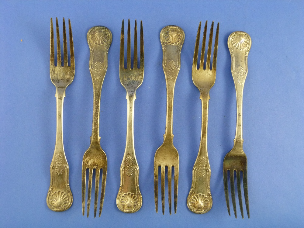 A set of six George IV Scottish silver Kings pattern Table Forks, hallmarked Glasgow, 1828, maker`