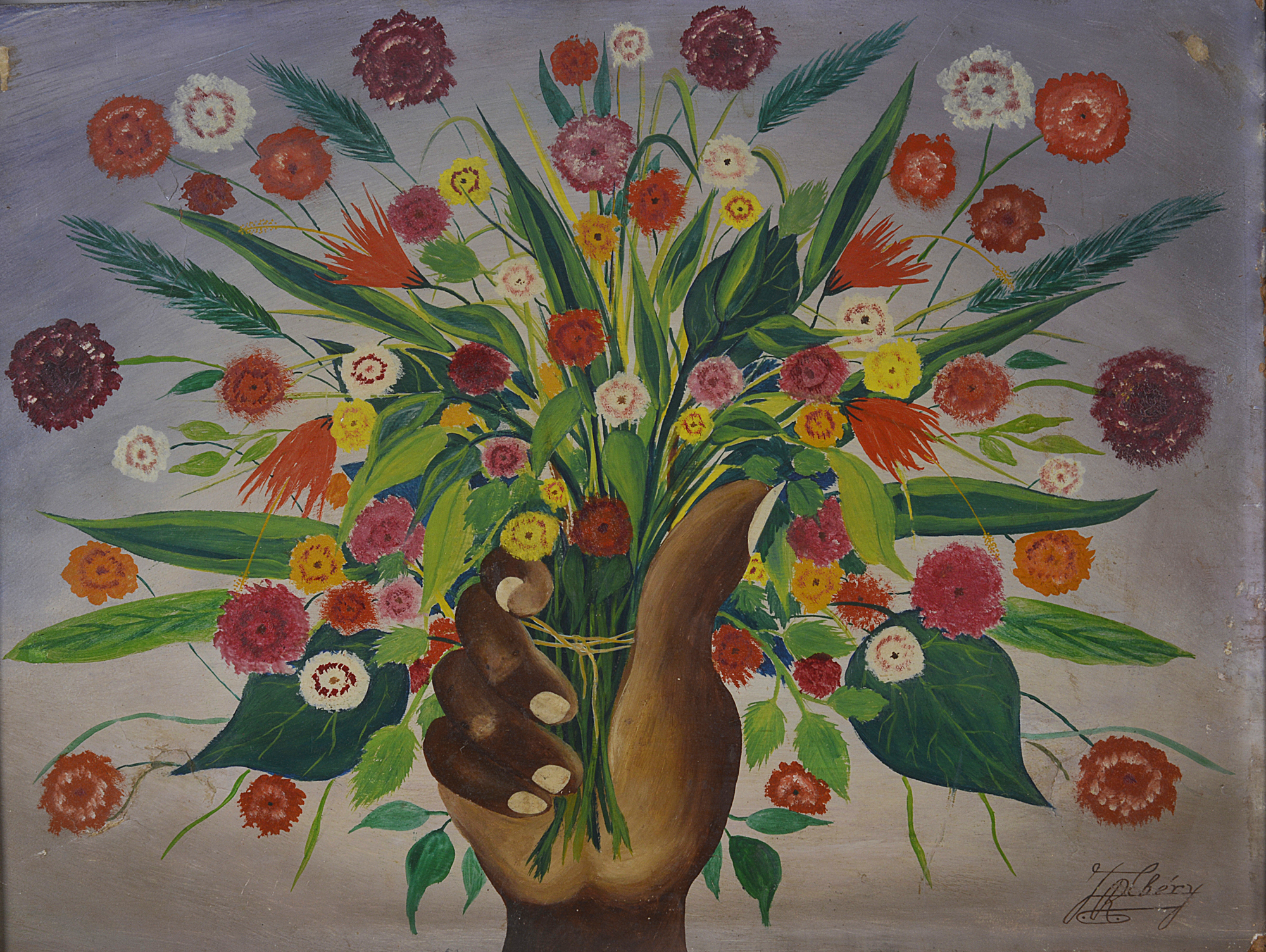 F.R. Chéry, (Haitian) an oil on board, "Bouquet of flowers", signed and framed.31 x 41cm