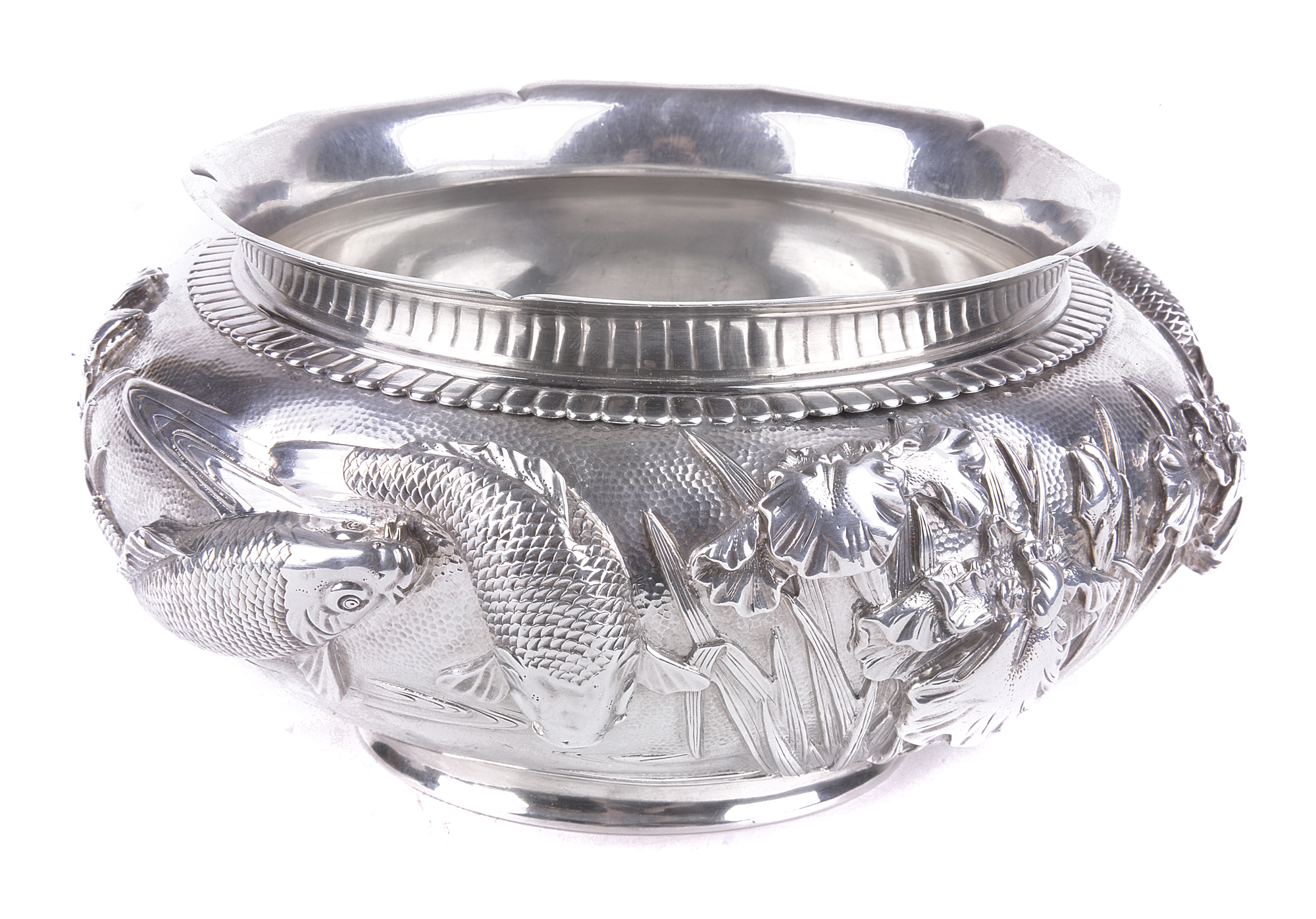 A circa 1900-1920 Japanese silver bowl, imported by Turner & Sons, Surbiton, and the double