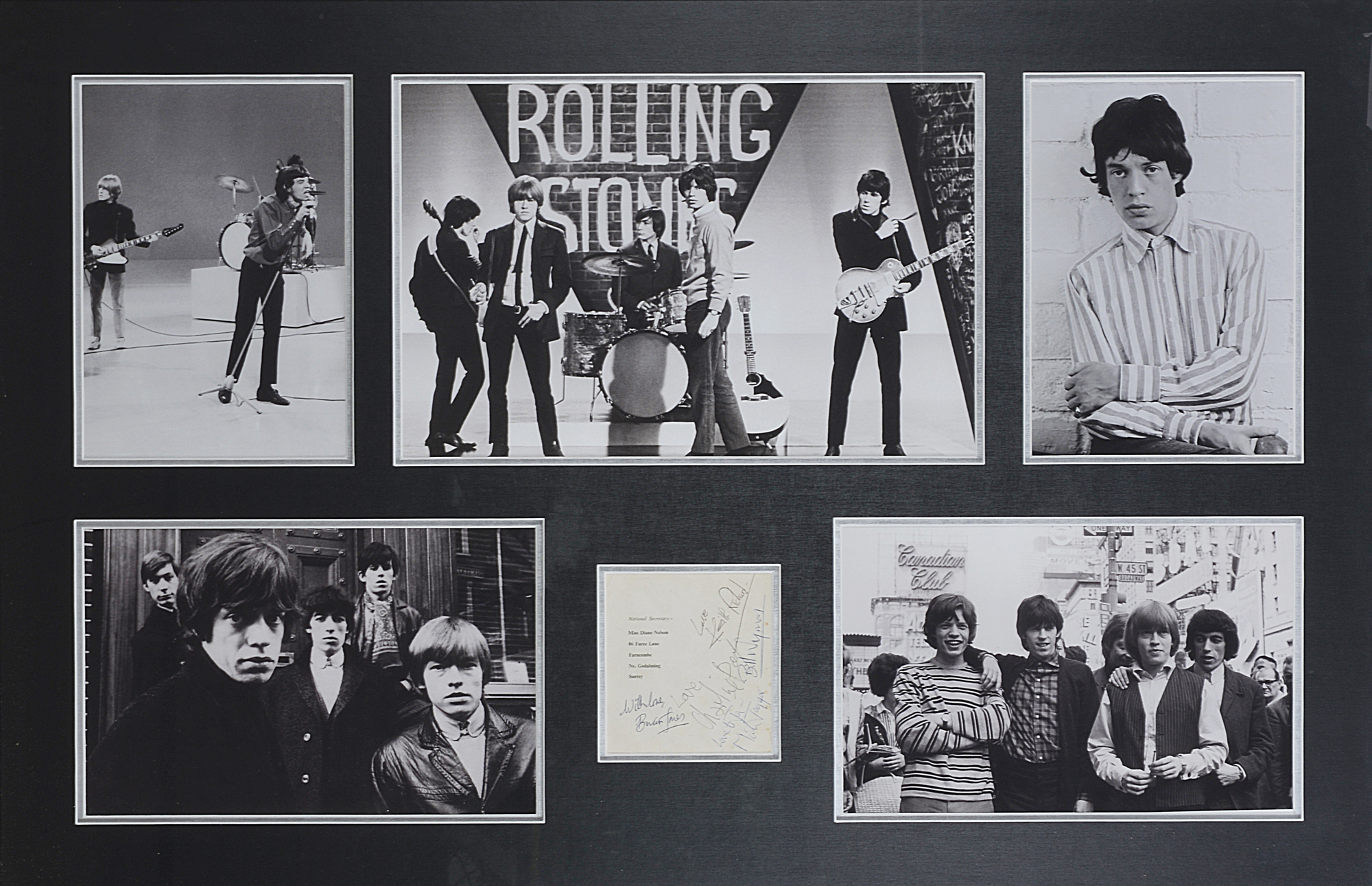 Music, rock interest: autographs of the five Rolling Stones, Mick Jagger with dedication, Bill