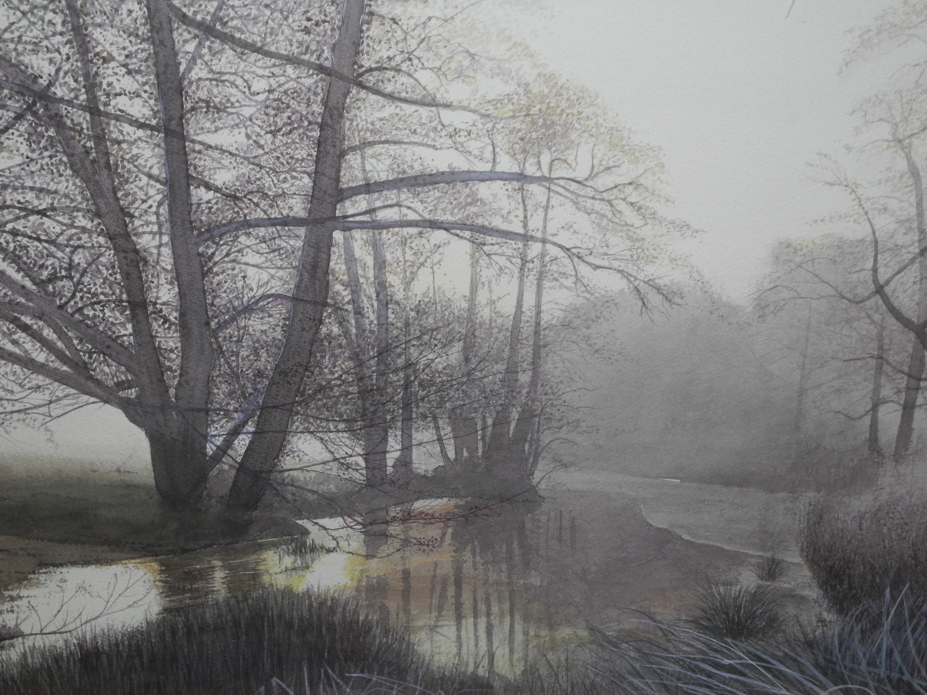 Arthur Byrne (b. 1949), a watercolour of a stream at dusk, signed to lower right, mounted, glazed