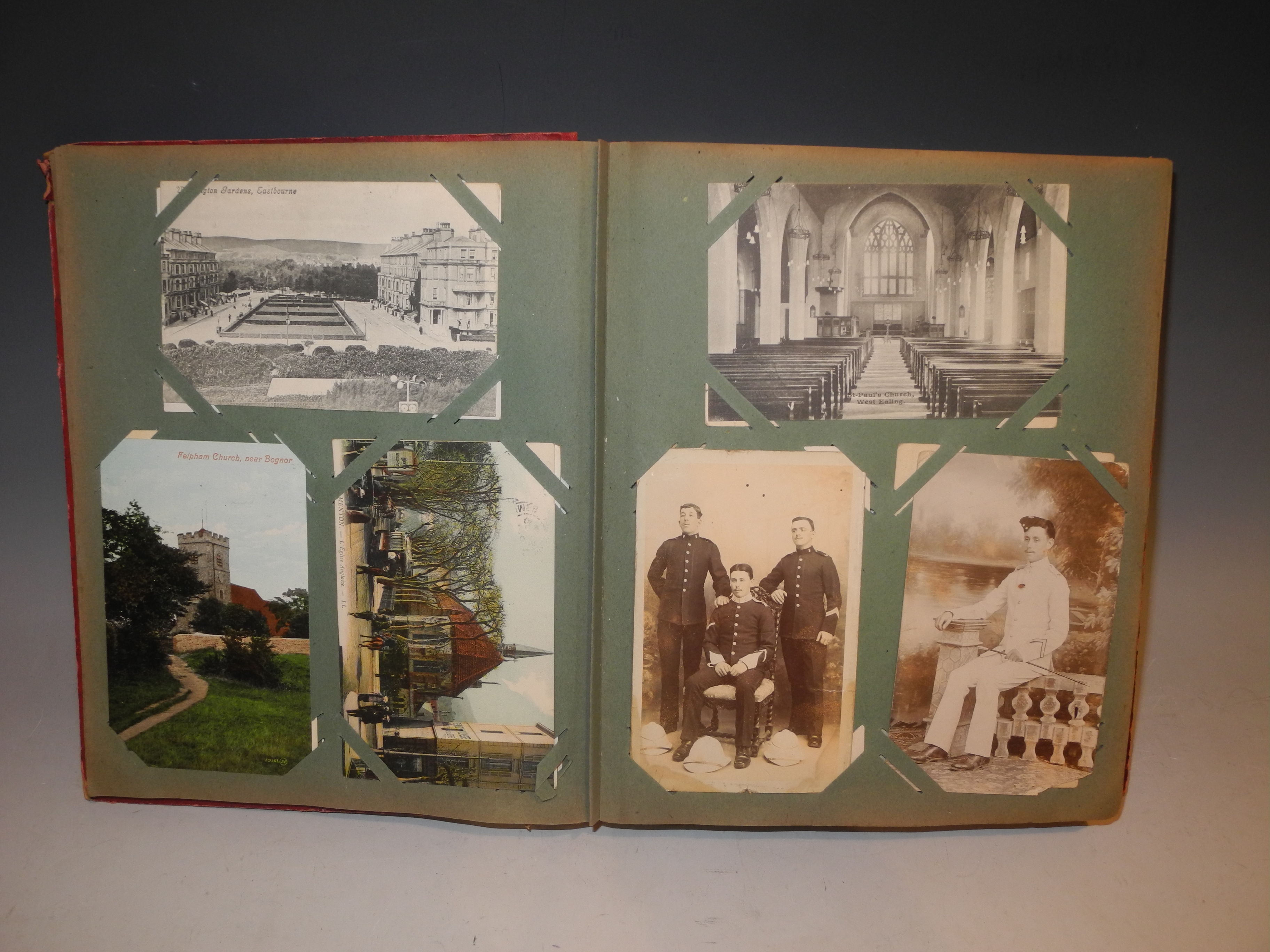 Late Victorian/Edwardian postcard albums, local topographical, military, railway, tradesmen and