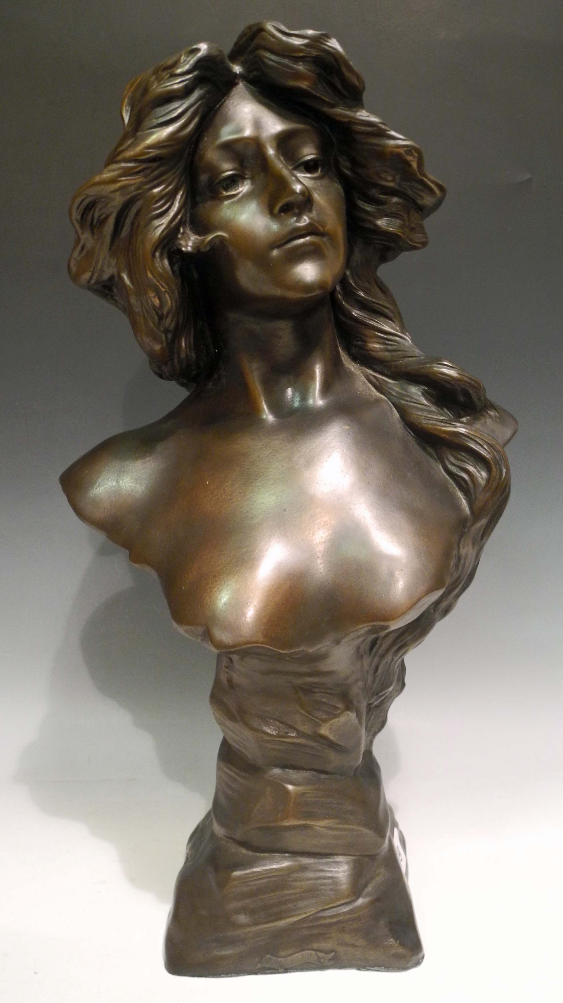 Goyeau, 20th Century, `Judith`, a bronzed head and shoulders study of a maiden, bears signature to