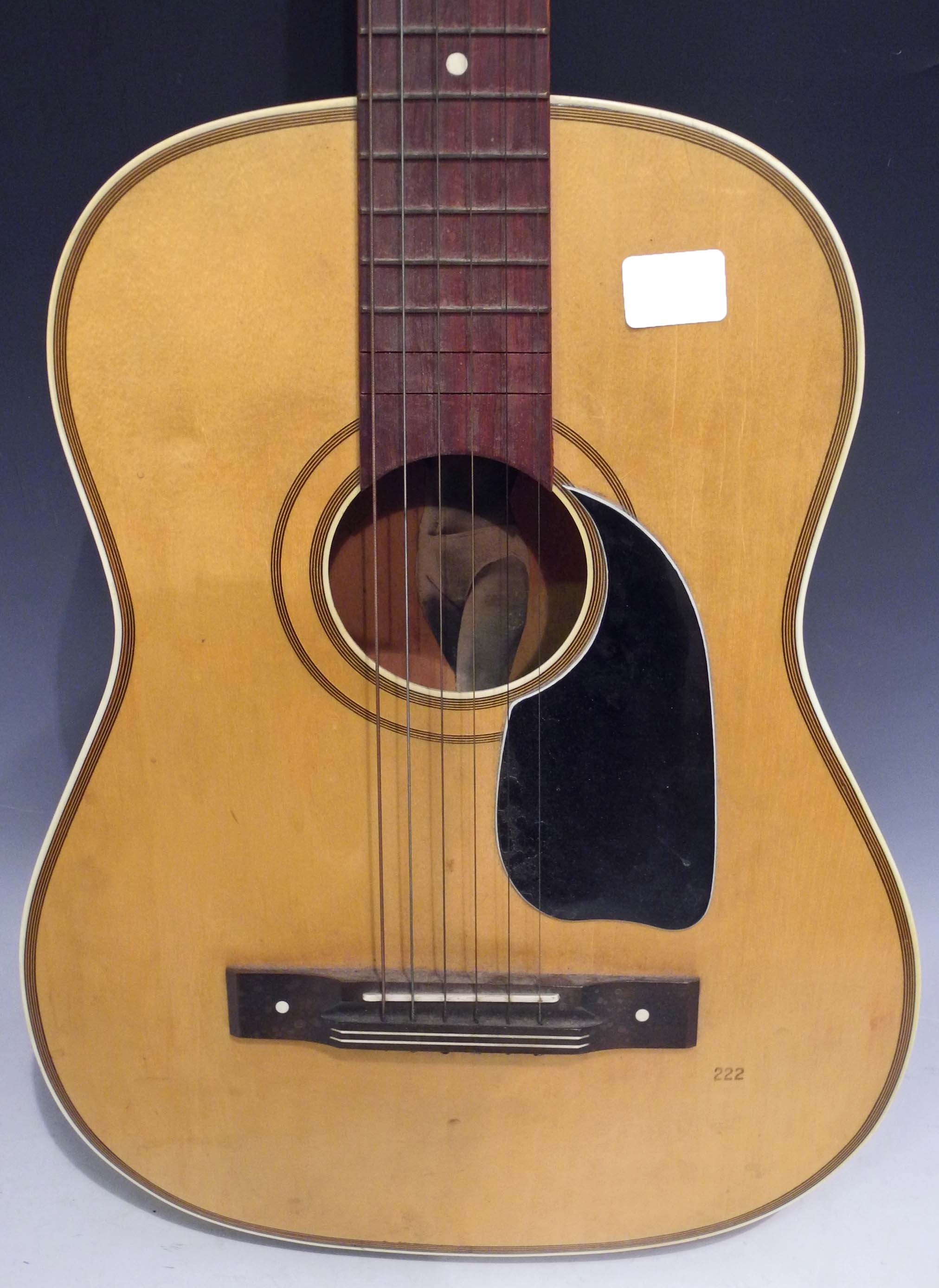 A rare Selmer Acoustic six string guitar stamped with the number 222.