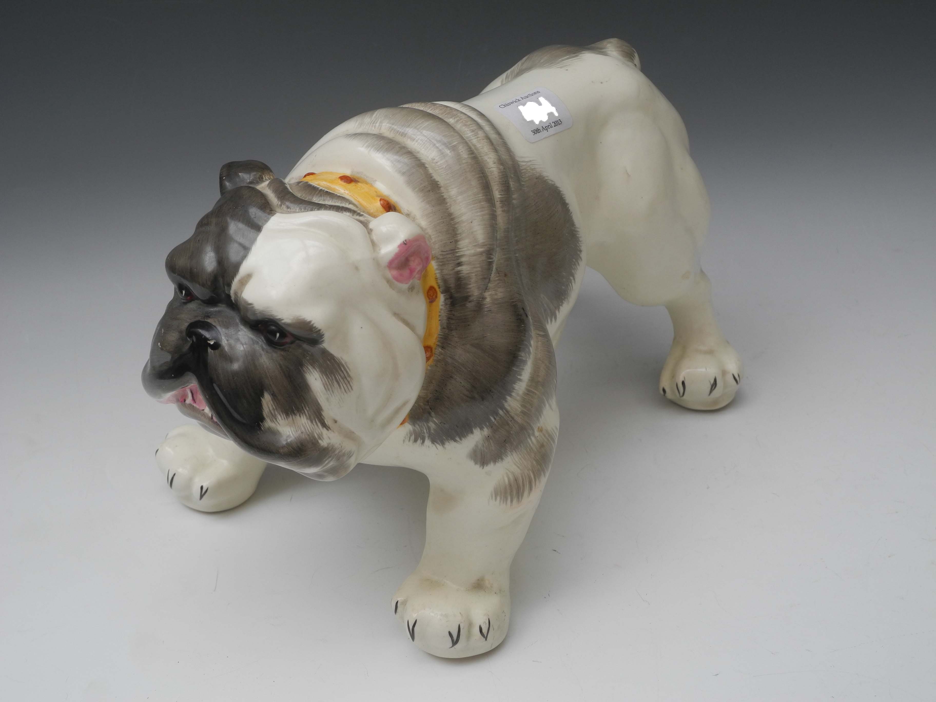 An unusual large Crown Devon pottery 1950s figure of a bulldog (AF).