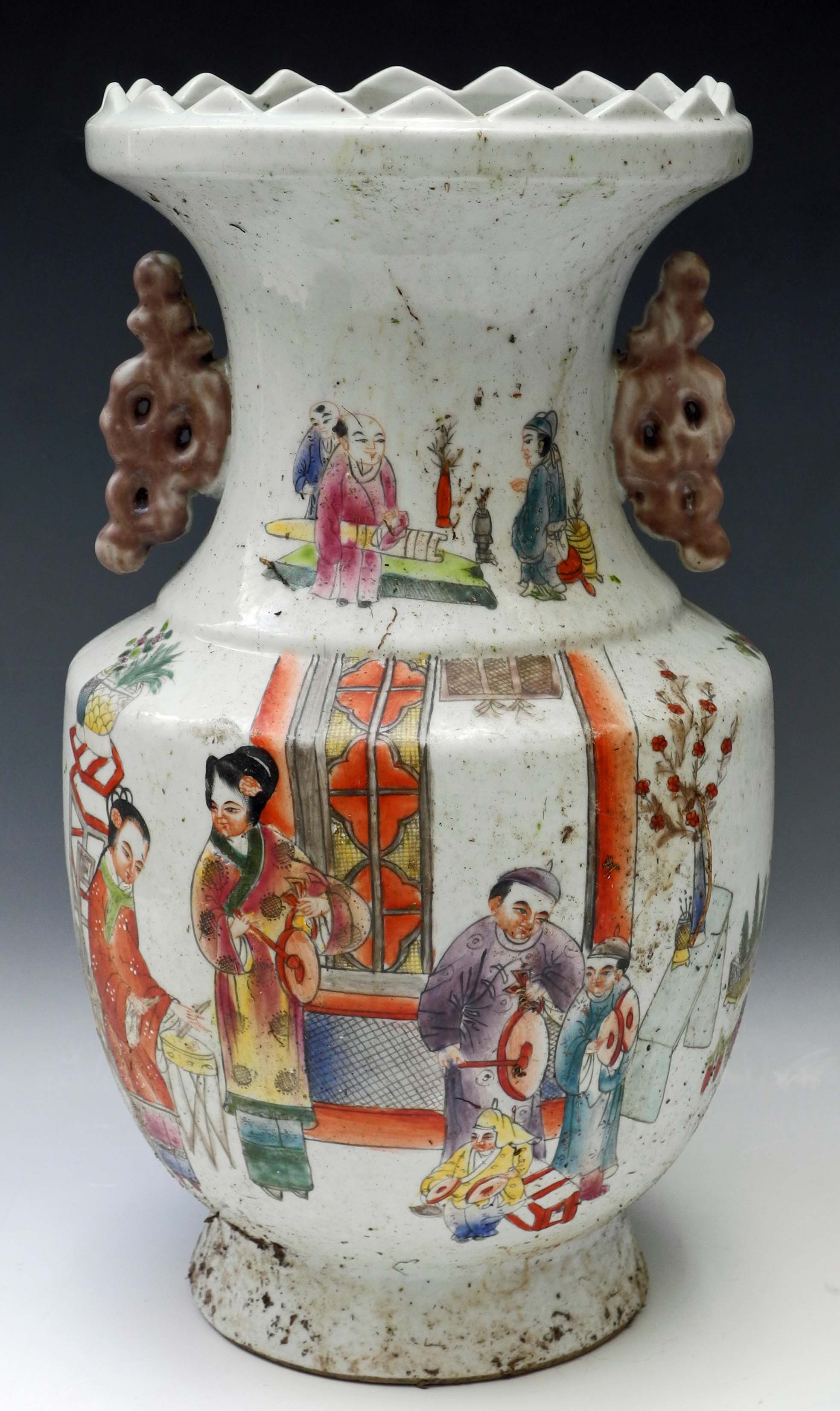 A 20th Century Chinese shouldered baluster vase, with figural and script decoration.