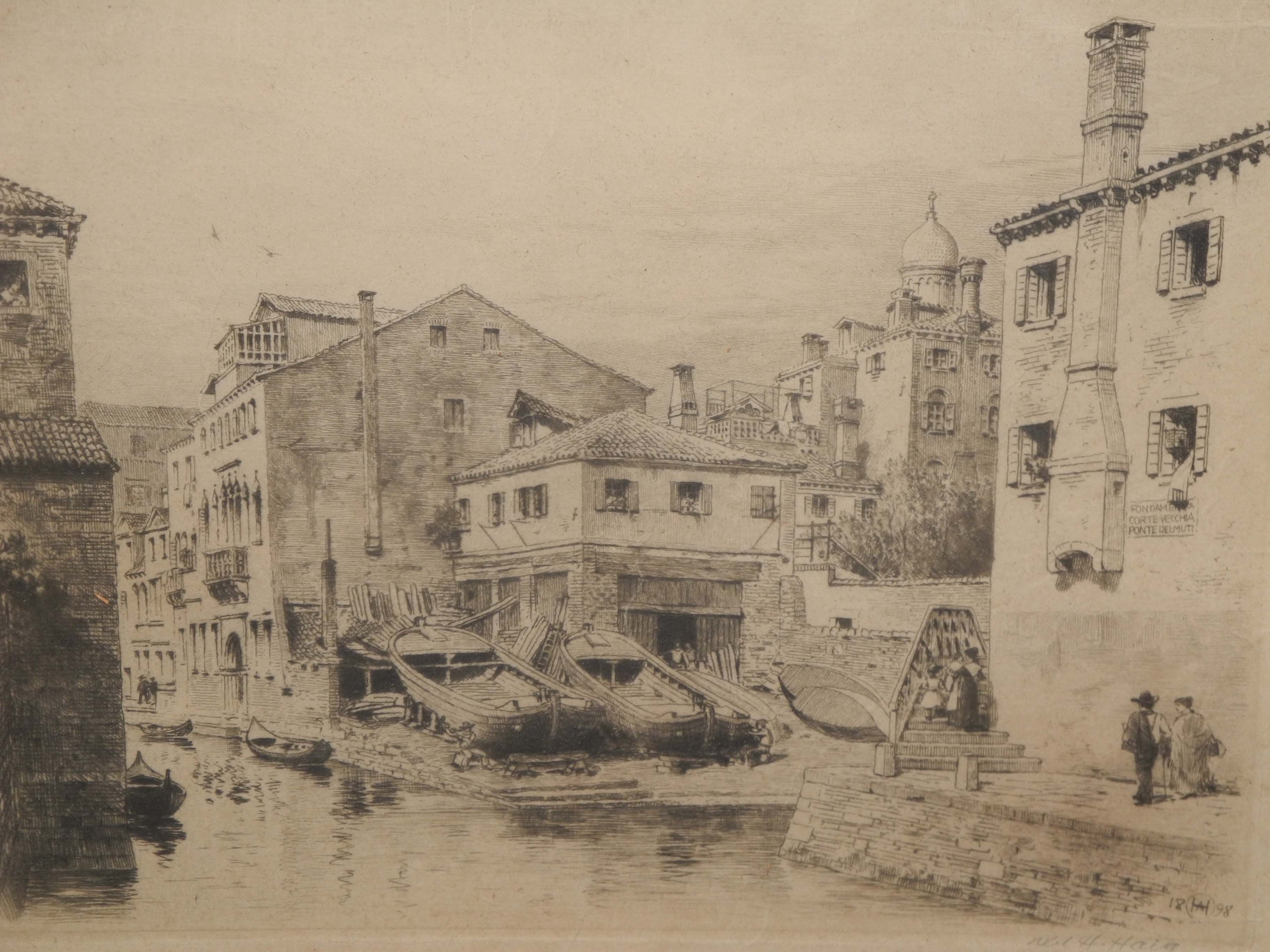 Axel Herman Haigh, three etchings of continental scenes including Venice, all signed in pencil in