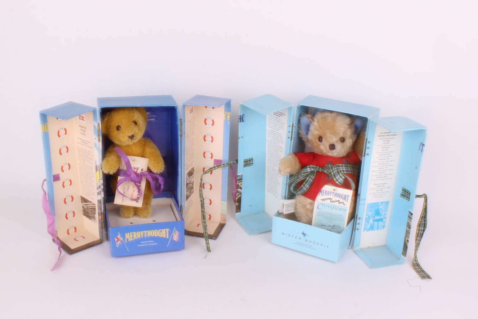 Two (mint in box) Limited Edition Merrythought Teddy bears, Titanic bear and Mister Whoppit. (2).