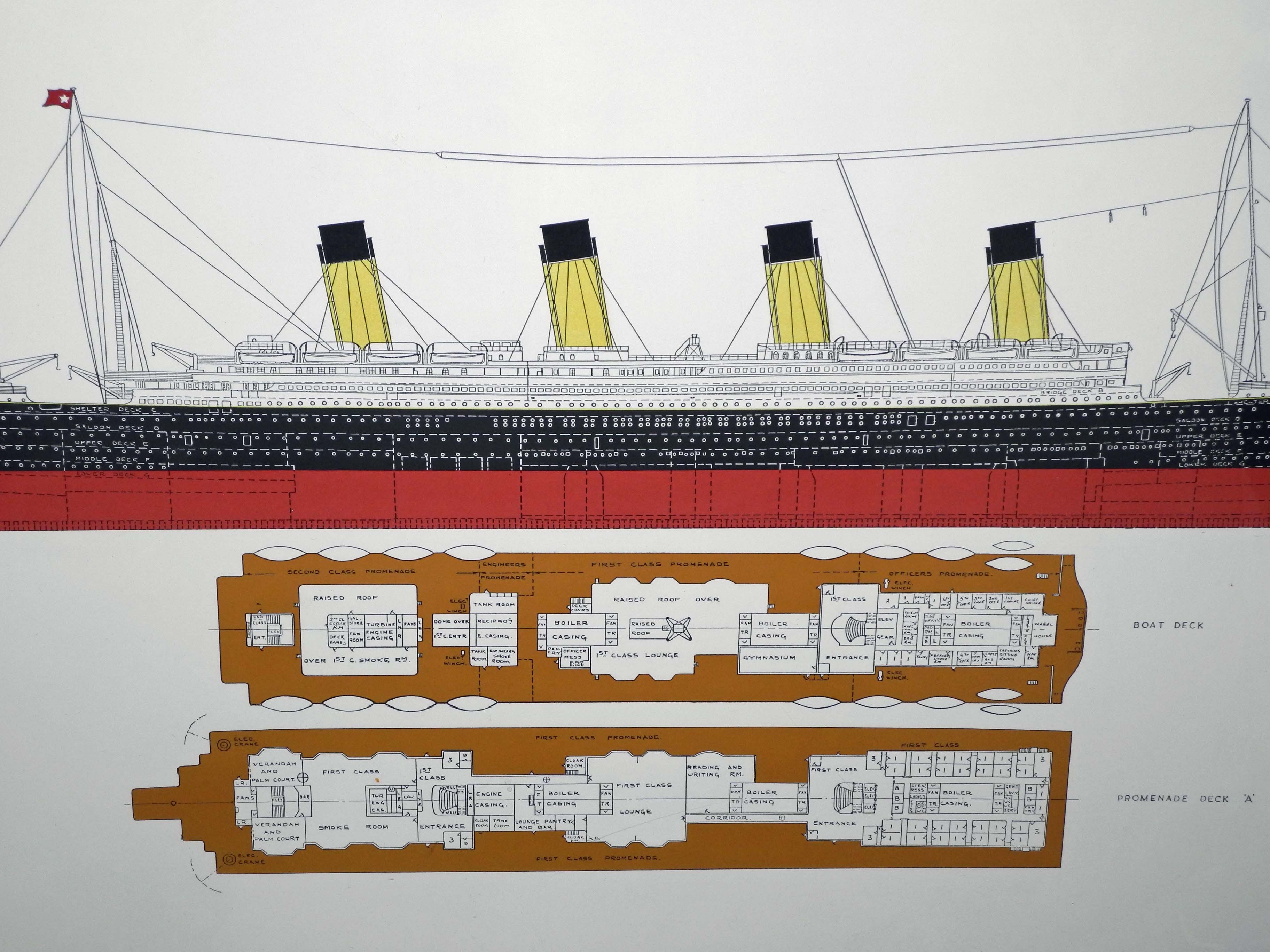 R.M.S. Titanic, a large coloured print, together with a large photo. of the Titanic.