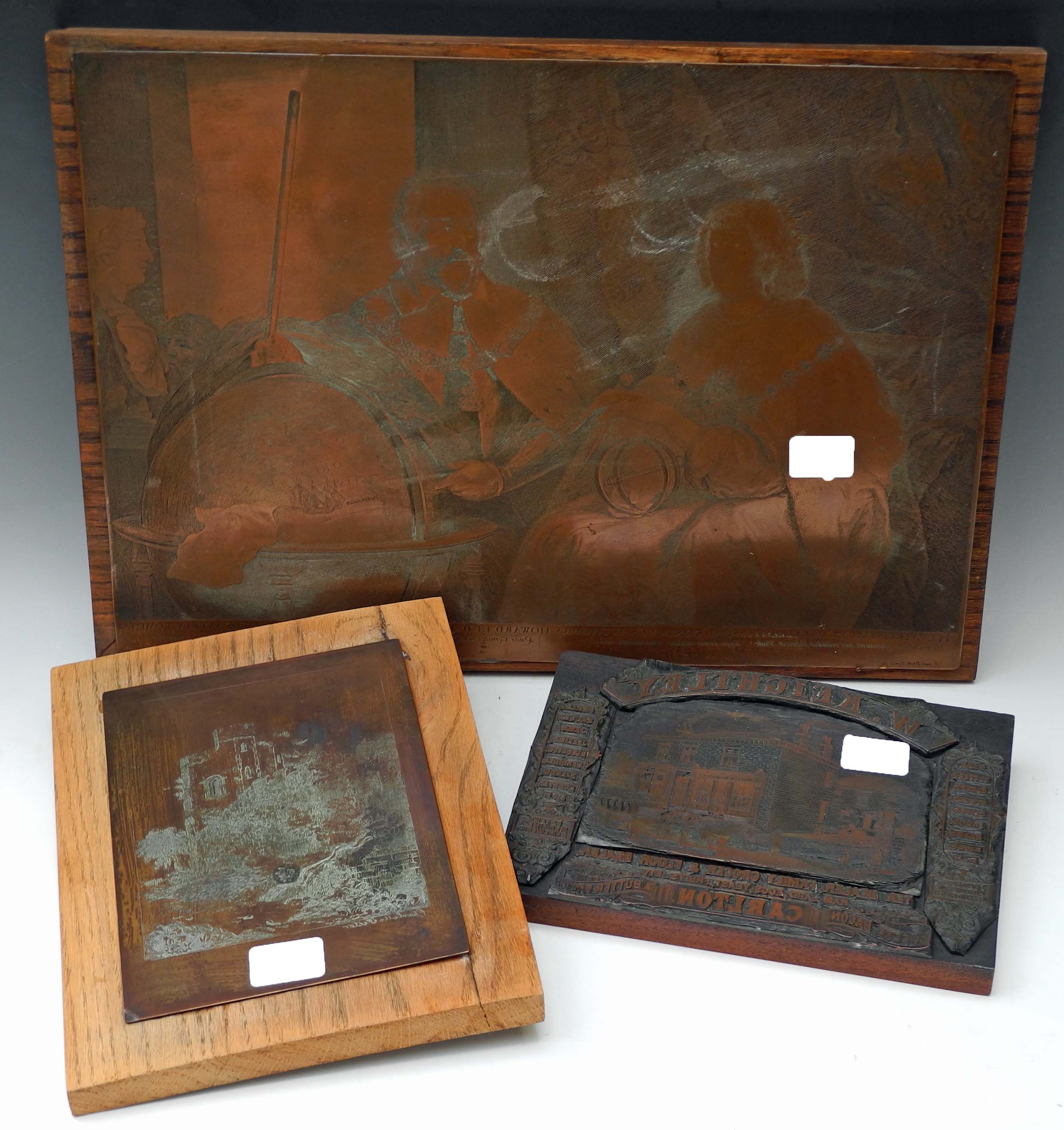 A collection of engraved copper etching plates to include a large Van Dyck plate depicting royal