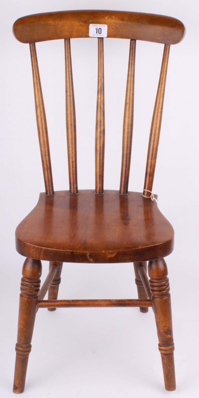 A child`s early 20th Century beech wood stick back Windsor chair (23").