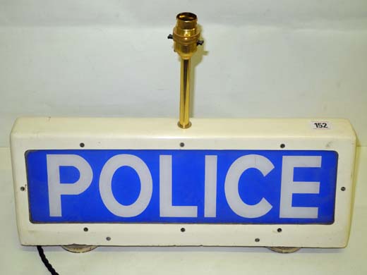 An original 1970s Police Panda car neon sign, now converted to a lamp.