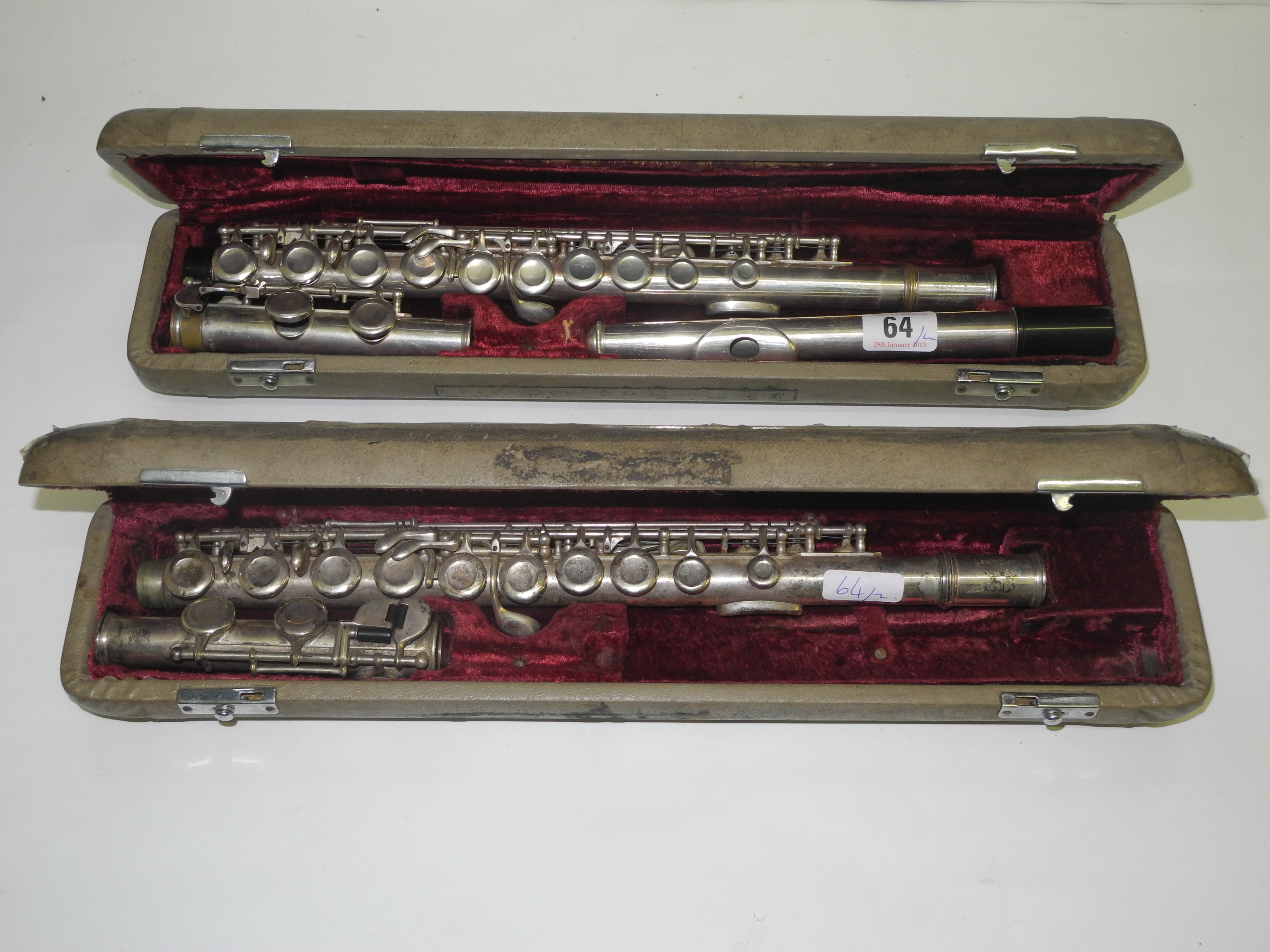 A Lenington silver plated flute in modern case, together with another flute (AF) by the same