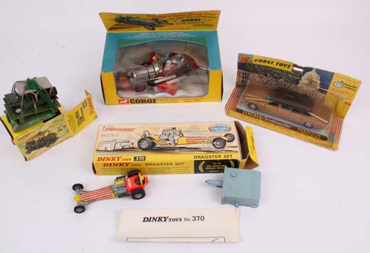 A Corgi Die-cast Lincoln Continental model motor car, boxed, a Dinky 370 Dragster set, boxed, a