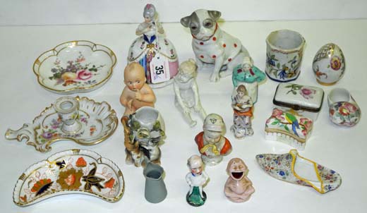 An early 20th century Rosenthal porcelain figural perfume bottle, various Dresden miniature