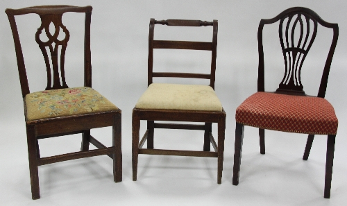 A George III mahogany dining chair and two others