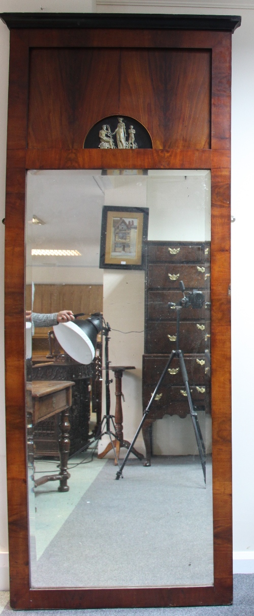 A Biedermeier cherry wood pier mirror with neo Classical ormolu mounts, 219.75cm x 82.5cm (86.5" x