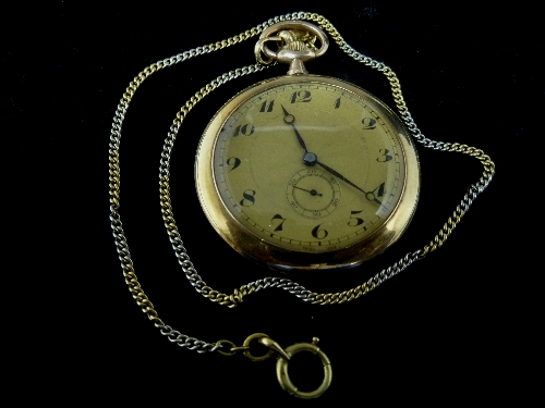 A 9ct gold cased pocket watch, the dial with Arabic numerals and subsidiary seconds dial, fitted a