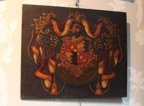 A fine painted armorial (with bitumen damage), 33cm x 40cm (13" x 15.75") Condition Report: There is