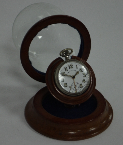 A gentleman's open faced pocket alarm watch by Gebruder Thiel with white enamel dial, luminous hands