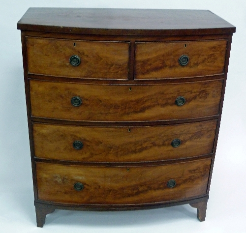 An early Victorian mahogany bowfront chest, the top cross banded, fitted three long and two short