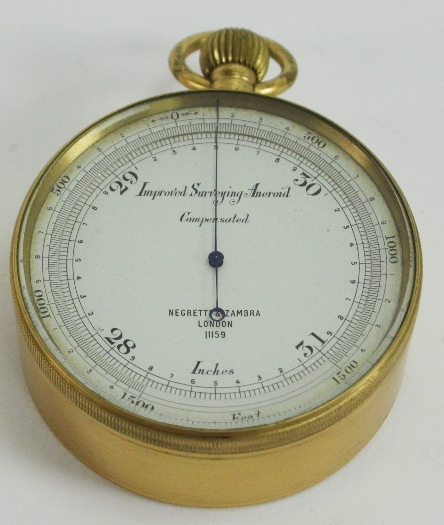 An improved surveying aneroid compensated barometer by Negretti and Zambra, London No 11159 in a