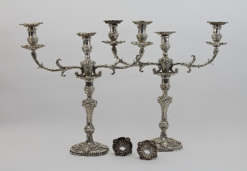 A fine pair of cast silver candelabra, Thomas Pitts, London 1807, of baluster form, cast with