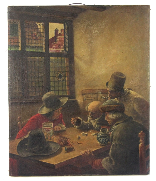 Claus Meyer/Dice/ four players in an interior/signed and dated 1886/ oil on canvas, 59cm x 49cm (