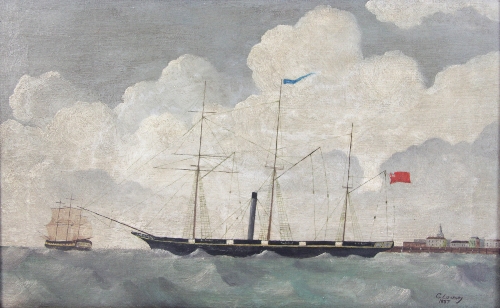 C Lovesey/Archimedes/a steam ship off a harbour wall/oil on canvas, 25.5cm x 42cm (10" x 16.5")