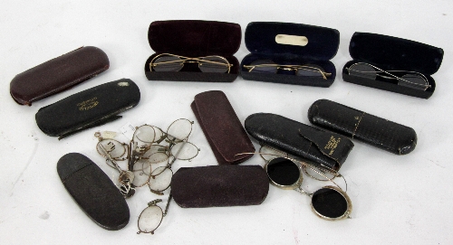 A pair of late 18th Century steel mounted spectacles, the case with hinged cover inscribed Thos Land