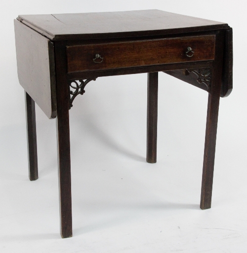 A George III Pembroke table, the square top with two short flaps above a single drawer on
