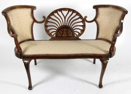 An Edwardian rosewood and marquetry inlaid chair back settee, 138cm (54.25") wide