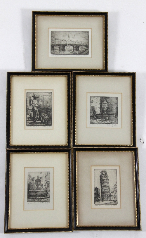 Arthur J Laws/Italian views/and a study of a Mexican merchant/signed in pencil, etchings, 7cm x 10cm
