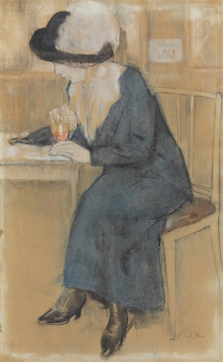 Leo Gestel (Dutch, 1881-1941) 
Dame in een cafe 
signed 'Leo Gestel.' (lower right) 
pastel,