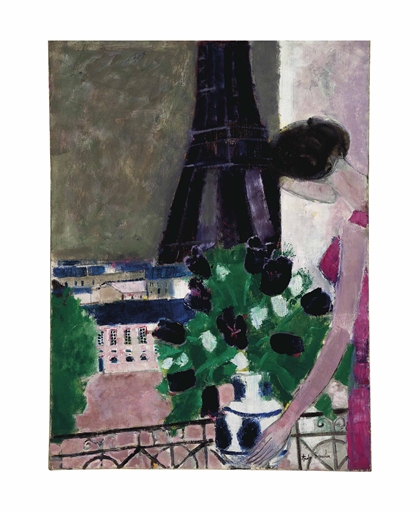 André Brasilier (French, b. 1929) 
La Tour Eiffel et les Tulipes noires 
signed 'André Brasilier' (