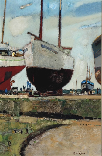 René Genis (French, 1922-2004) 
Les Bateaux 
signed 'René Genis' (lower right) 
oil on canvas 
32
