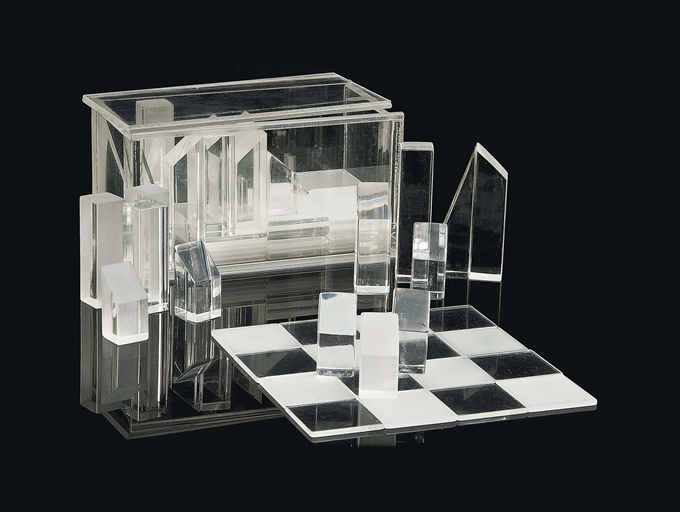 AN ACRYLIC MINIMALIST CHESS SET
LIMITED EDITION BY DAVID PELHAM, PUBLISHED BY EDITIONS ALECTO