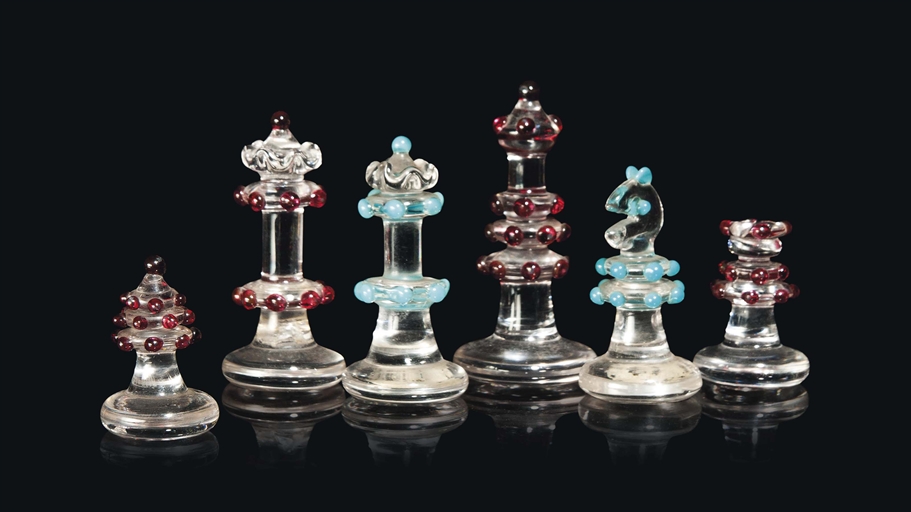 AN AMERCIAN GLASS CHESS SET
ATTRIBUTED TO THE WHEATON GLASS COMPANY, MILLVILLE, NEW JERSEY, PROBABLY