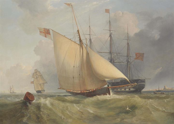 Charles Henry Seaforth (Naples [?] 1801-after 1853)
A Royal Navy three-decker lying in the anchorage