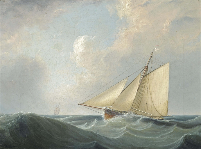 John Lynn (fl.1828-1838)
A racing cutter of the Royal Yacht Squadron beating to windward offshore