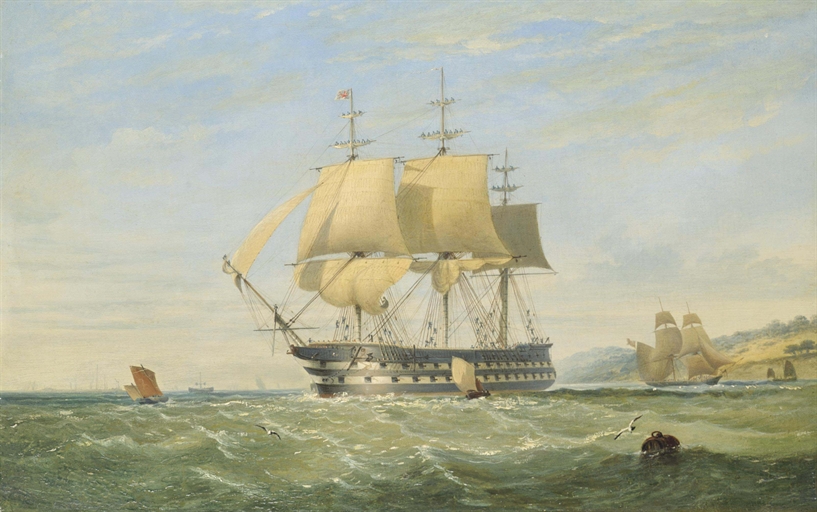 Nicholas Matthew Condy (Plymouth 1815-1851)
A '74' emerging from Plymouth Sound
oil on canvas
15½