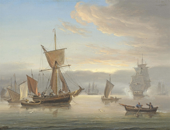 Thomas Luny (St. Ewe [?] 1759-1837 Teignmouth)
A Royal Navy frigate firing a salute to announce