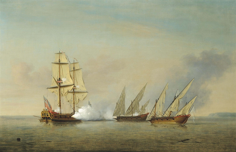 Richard Paton (London 1717-1791)
A Royal Navy sloop, most probably H.M.S. Greyhound, in action