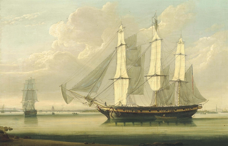 Robert Salmon (Whitehaven 1775-c.1845)
An armed packet drifting along the Thames off Woolwich with