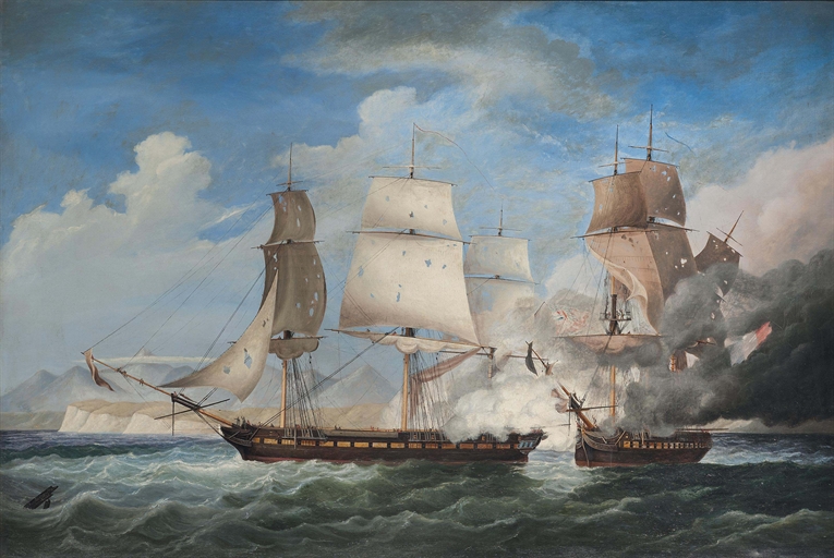 Charles Augustus Mornewick (fl.1826-1858)
H.M.S. San Fiorenzo engaging the French frigate