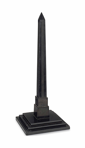 AN ENGLISH BLACK MARBLE MODEL OF THE PHILAE OBELISK 
SECOND QUARTER 19TH CENTURY 
Engraved with